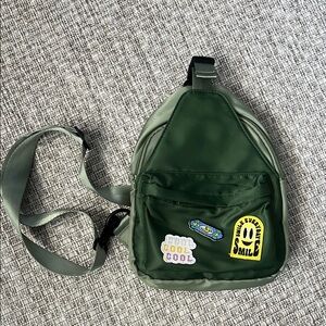 NWOT Green Sling Bag with Patches